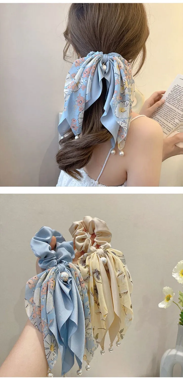 VANIKA Neue Frauen Bogen Haar RopeChiffon Blumen Druck Süße Elastische Haarband Pferdeschwanz Halter Gummi für Haar Krawatten Haar Zubehör – Detail 3
