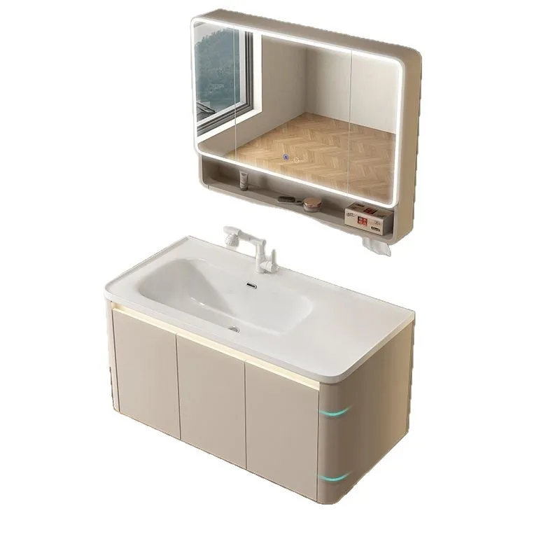 Thickened arc honeycomb aluminum bathroom cabinet combination bathroom washbasin wash basin ceramic integrated