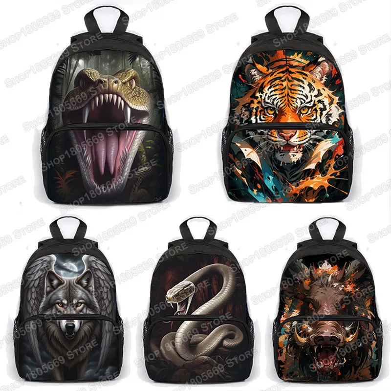 Fantasy Dark Creatures Print School Bag for Kids Unicorn Wolf Dragon Snake Student Bookbags Girls Fashion Backpack for Travel