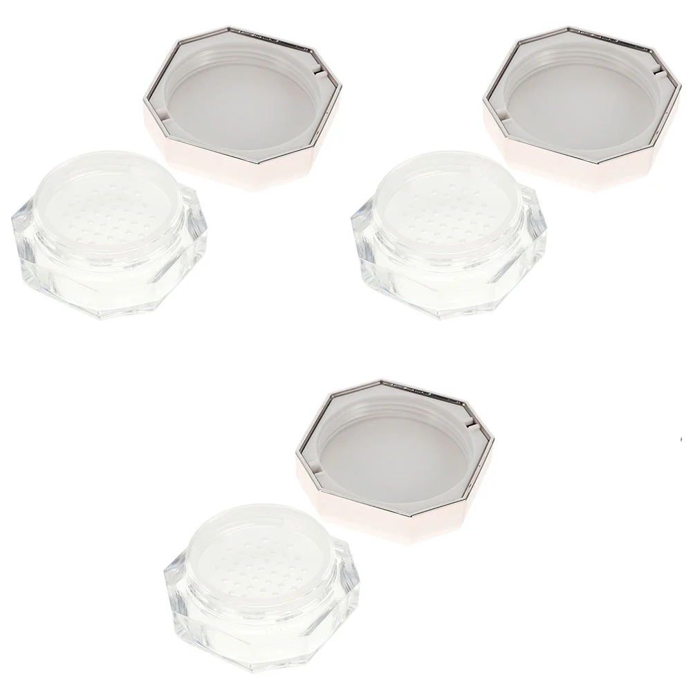 3 Pcs Powder Box Loose Cases Leak Sun Protection Makeup Holder Octagonal Shape Boxes Women Supply Woman Gloss