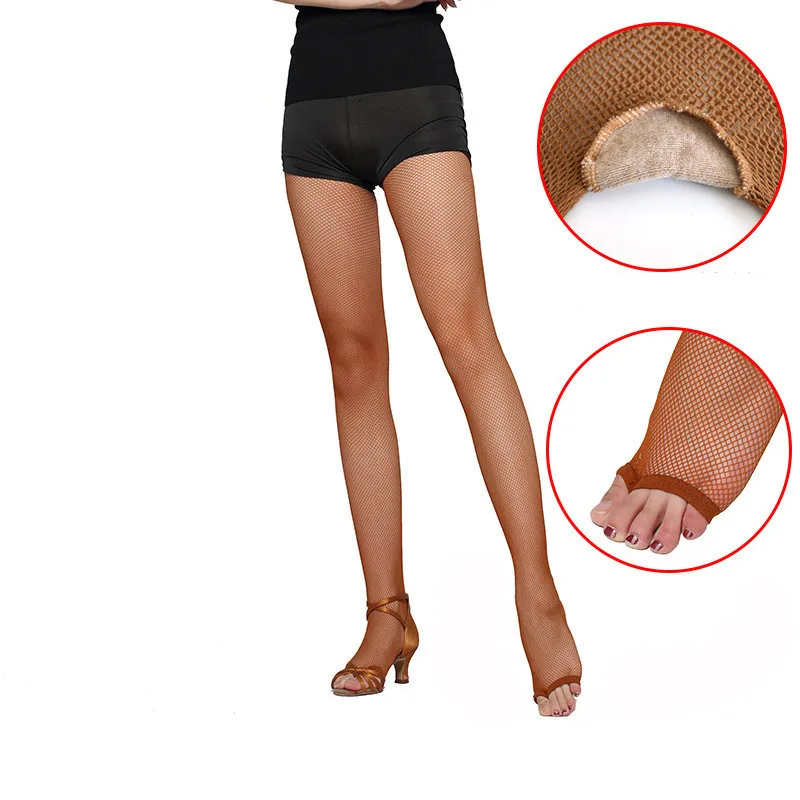 

Caramel Small Mesh Latin Tights, Fingerless Fishnet Pantyhose, Cotton Crotch, Wear-resistant Modern Dance Stockings for Women