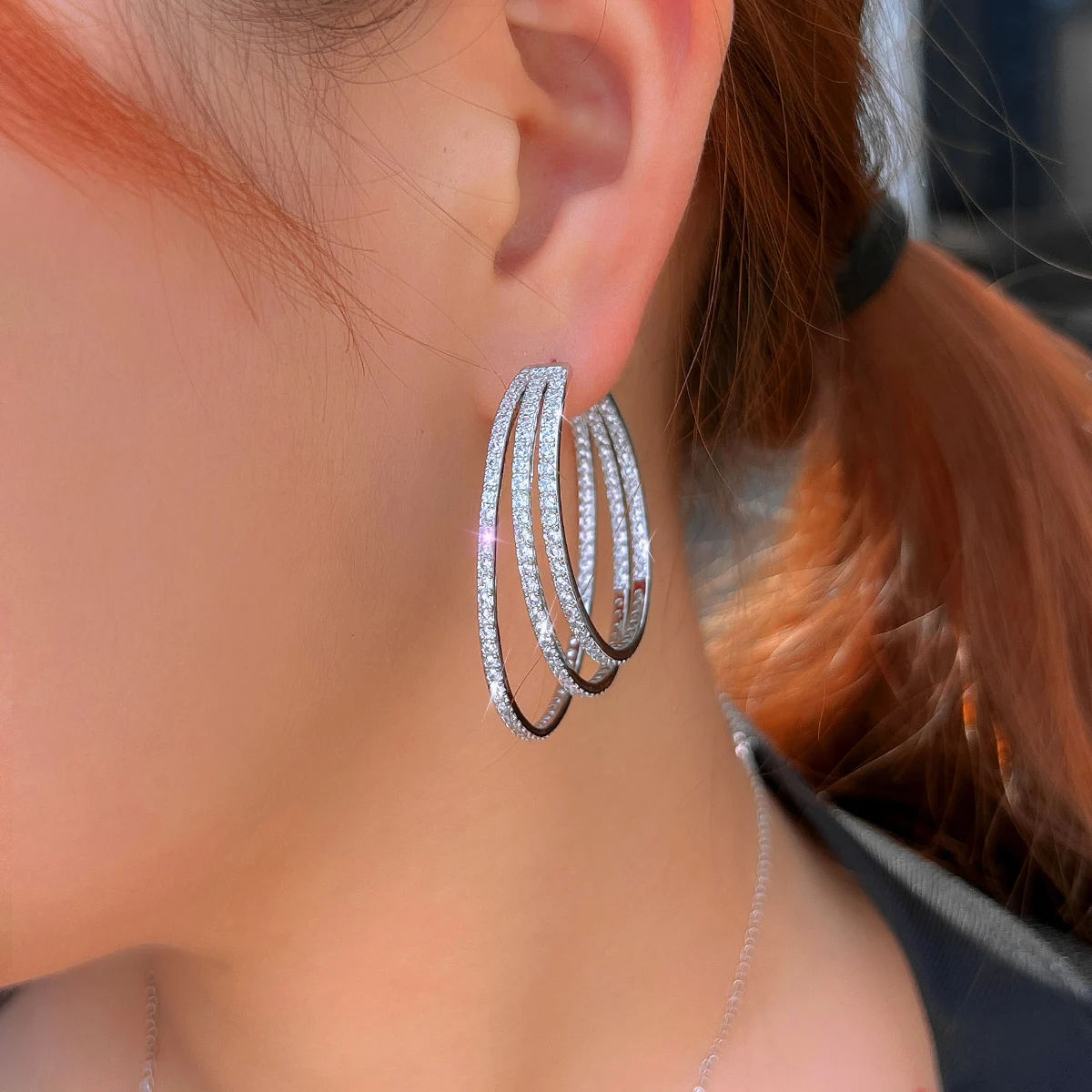 CWWZircons 3 Circle Bling Cubic Zirconia Pave Luxury Yellow Gold Color Big Round Geometric Triple Hoop Earrings for Women CZ581