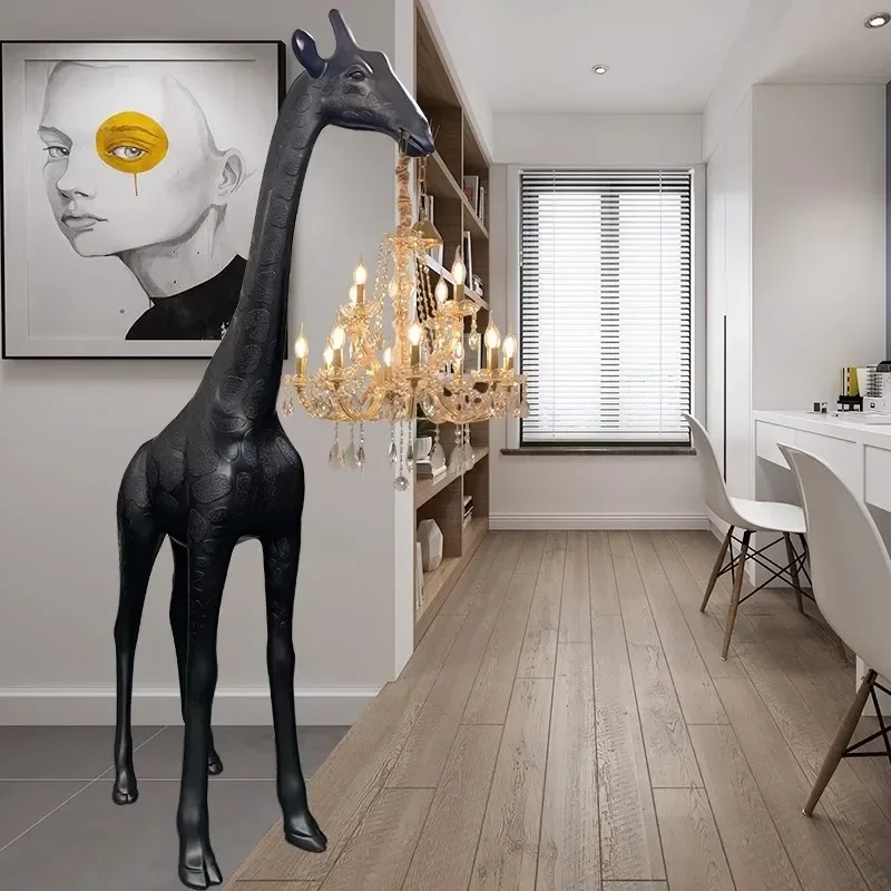 Large Cartoon Giraffe Crystal Floor Lamp Creative Art Hanging Light Ornament for Living Room Home Decor