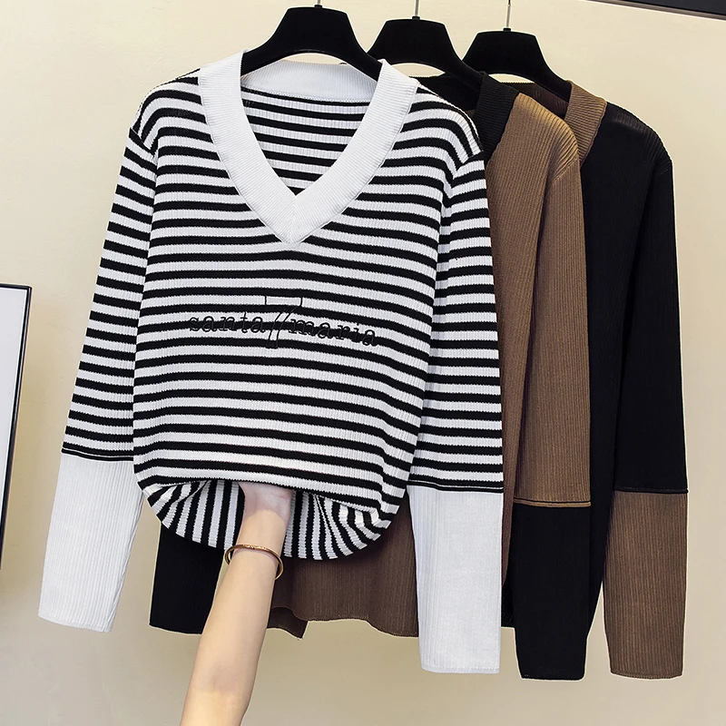 

2023 Women Vintage Sweater Pullover Knit Jumpers Loose Striped Pull Jumpers Korean Style Knitwear Casual Oversized Sweaters