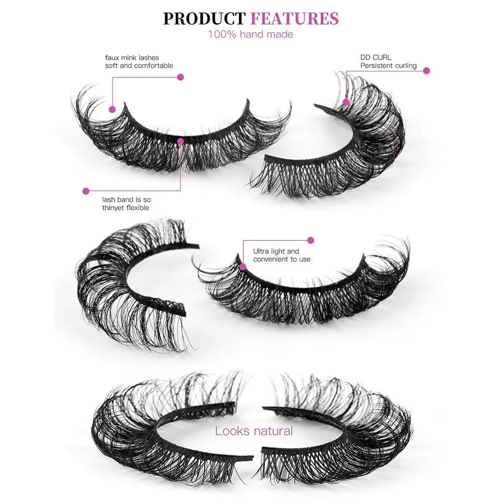 DD Curl Russian False Eyelashes 3D Mink Fluffy Natural Russian Eyelashes Super Volume Reusable DD Curl Eyelashes