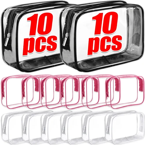 Imagen 2 del producto 1/20 piezas organizador de viaje de almacenamiento de PVC transparente bolsa de maquillaje transparente bolsa de cosméticos de esteticista estuche de belleza bolsa de aseo bolsas de lavado