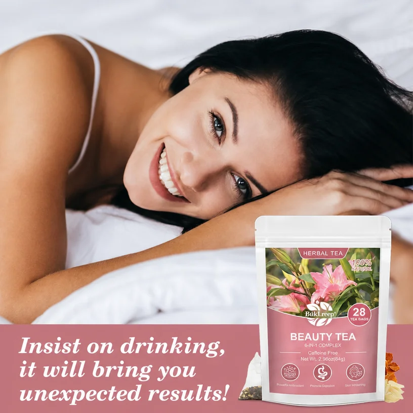 Herbal Beauty Tea, Caffeine Free Rose & Roselle Blend Powerful Antioxidant, Skin Whitening, Spots Fading Detox Promote Digestion