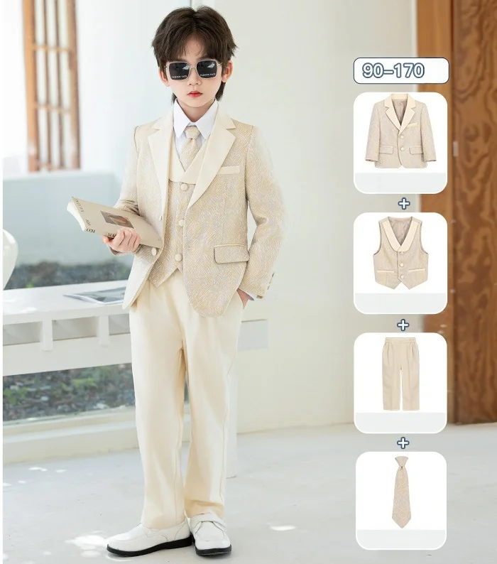 2026 New Autumn Winter Children's Suit Flower Boy Formal Wedding Dress jacquard Children's Piano Host Performance Costume