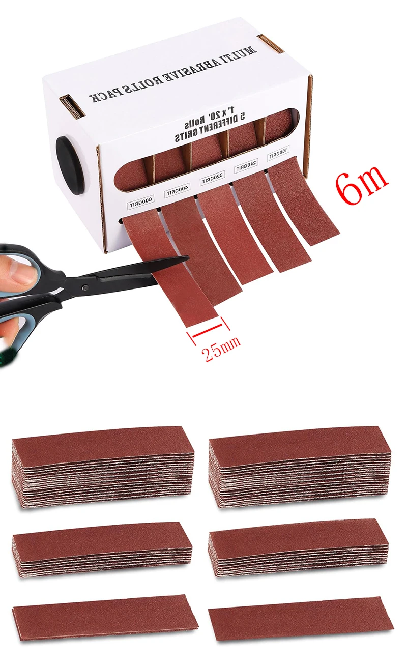 25mm Ausziehbares Schleifpapier-Set 6m 4/5/6 Körnung Schleifband-Set Kombination aus Polier- und Schleifwerkzeugen 1 Zoll – Detail 1