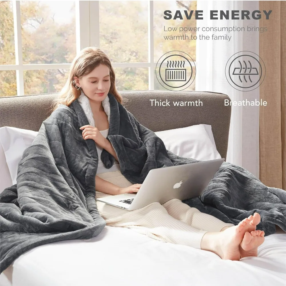 Sherpa Soft Dual Control Electric Blanket King Size, Heating Blankets | Washable | 1-10 Hour Automatic Shut Off | Double Zone,