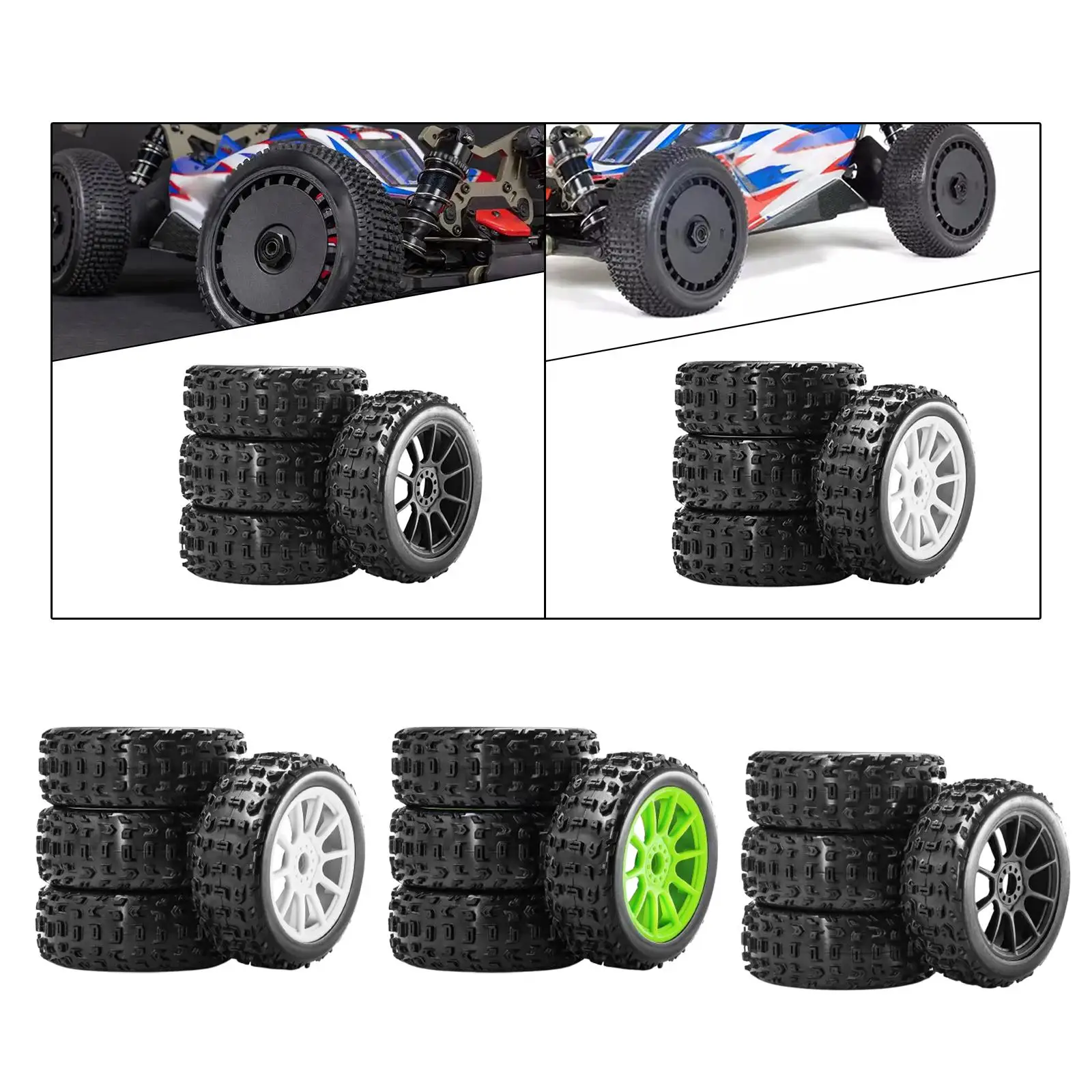 4x RC รถล้อและยางติดตั้งง่าย RC Crawler รถยางล้อฮับสําหรับ 1:8 RC อุปกรณ์เสริม Off Road รถบรรทุกงานอดิเรกรถ