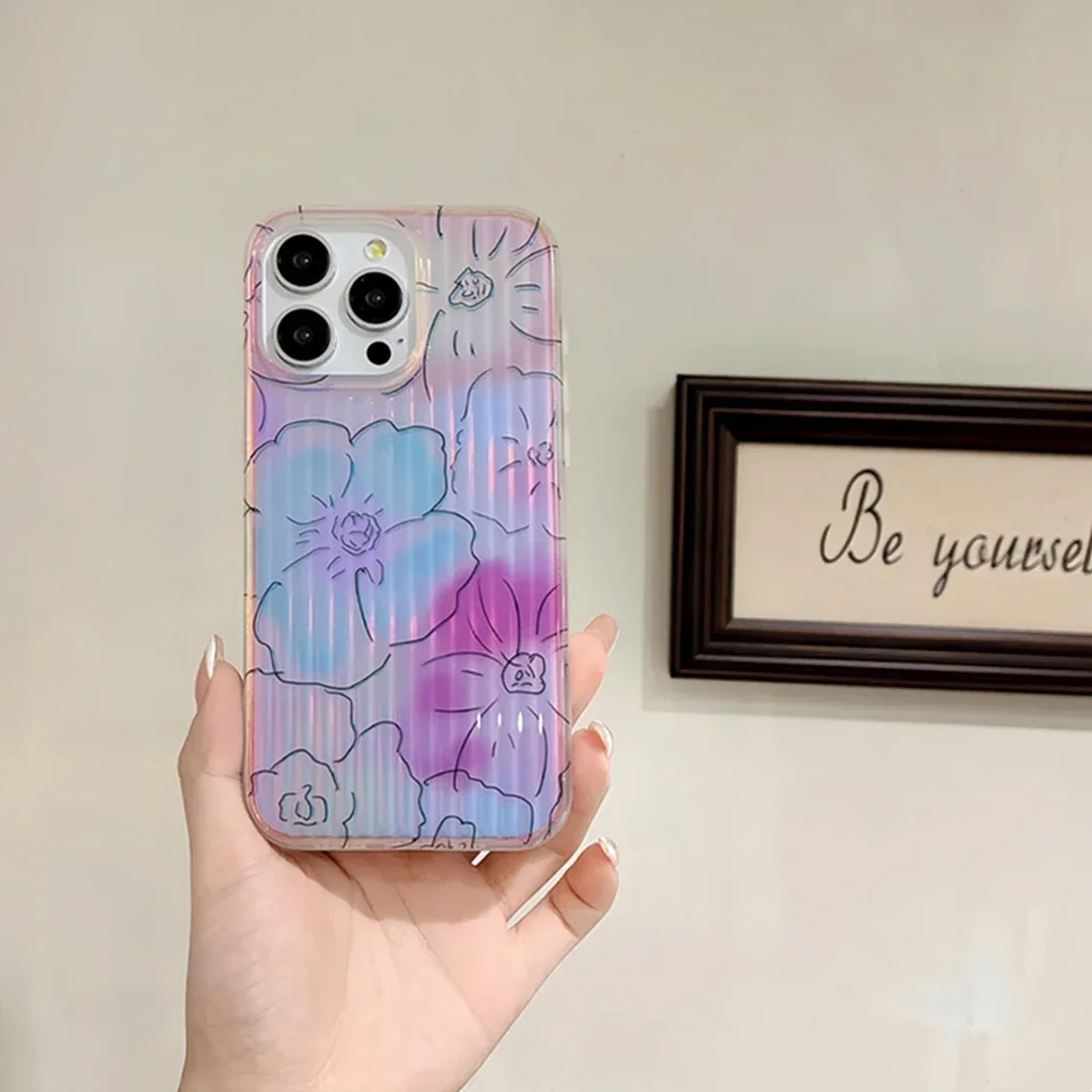 Stylish Illusion Color Change Full Screen Line Flower  Luggage Pattern Cover Case for iPhone 15 14 13 Pro Max Phone Case