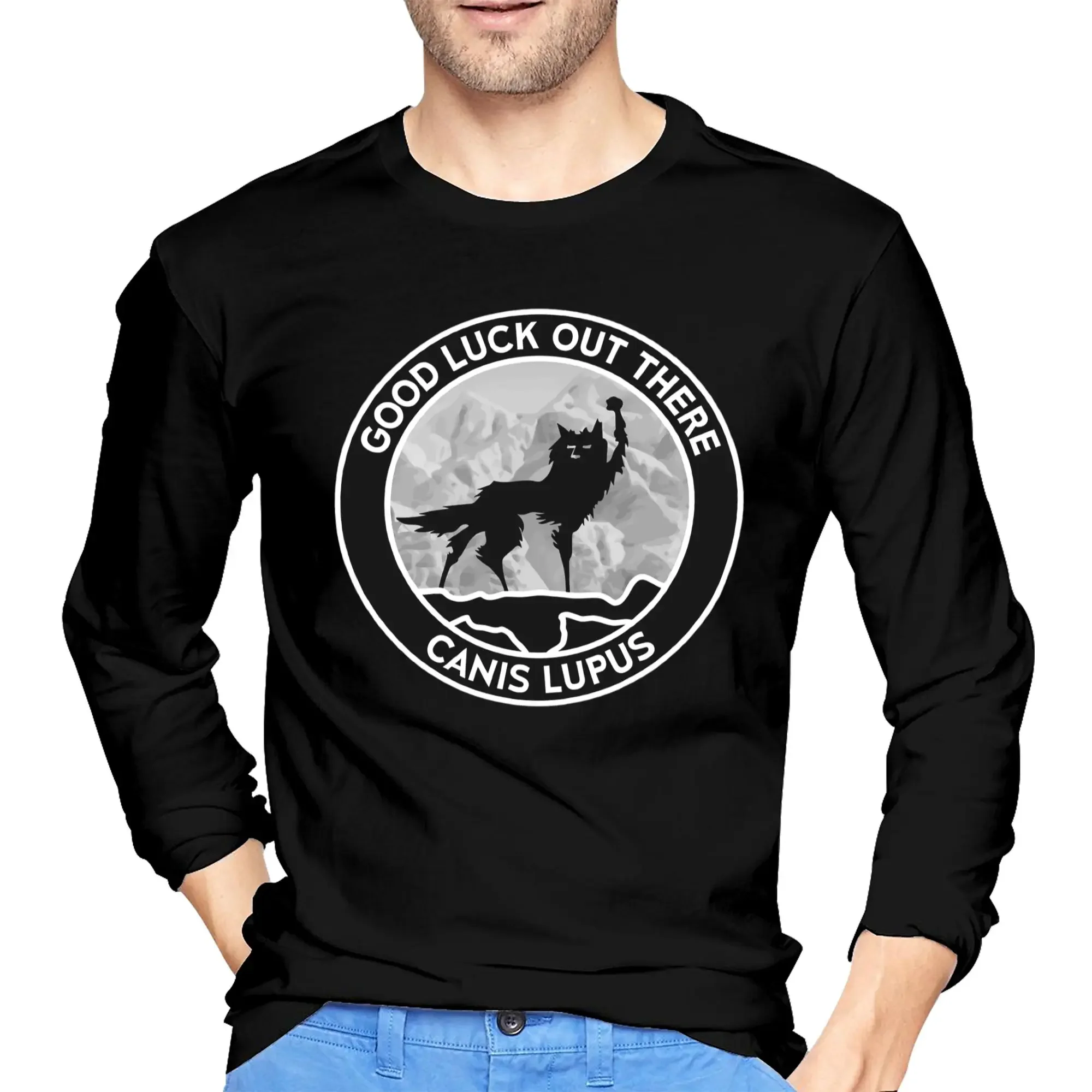 

Fantastic Mr Fox - Wolf - Canis Lupus Fill Men's Long Sleeved T-shirt Breathable Round Neck T shirts Spring and Autumn Men tops