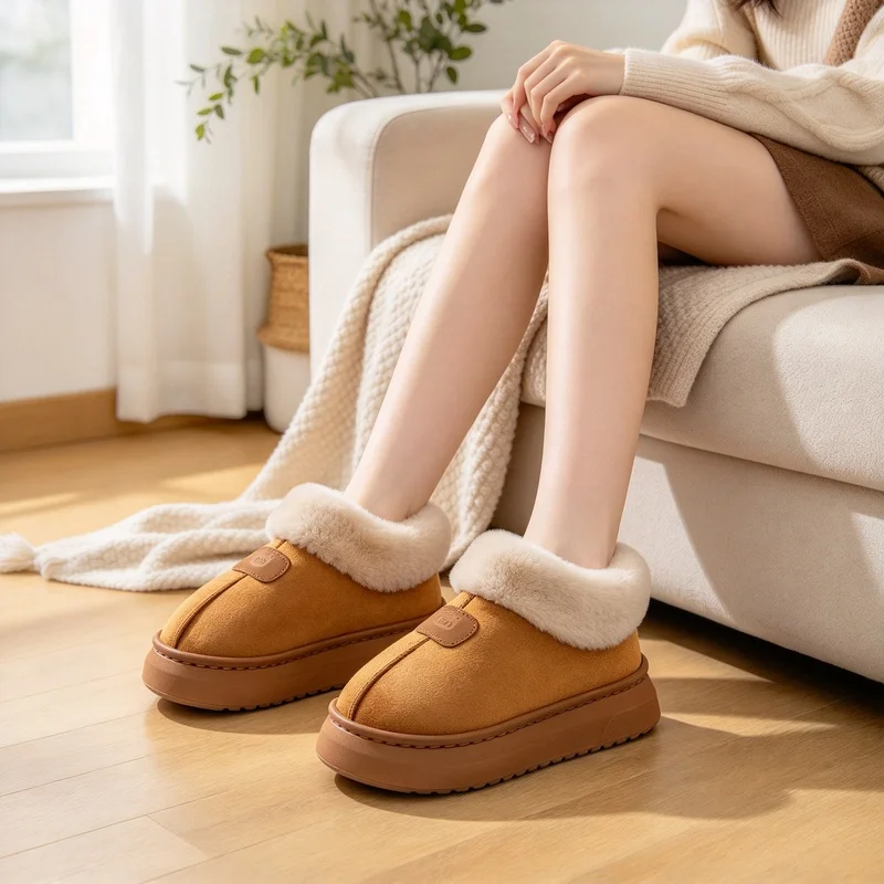 Ankle High Winter Slippers for Men & Women, Fleece Lined Warm House Shoes with Thick Lightweight EVA Sole Indoor Outdoor