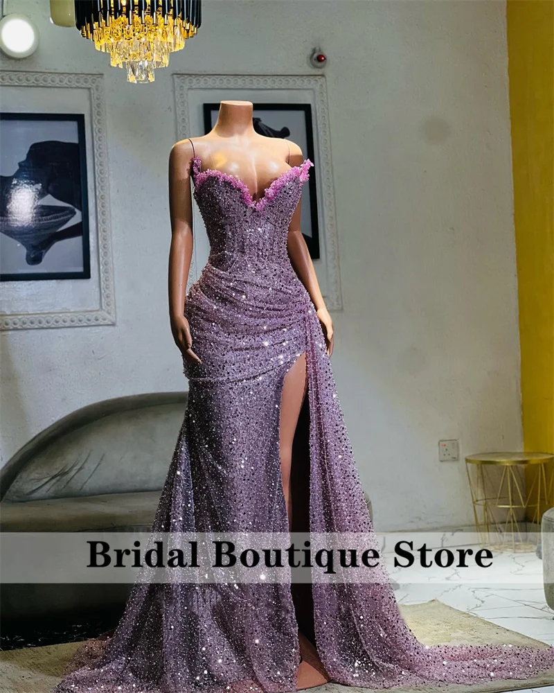 Exquisite Purple Evening Dresses Glitter Beading Crystals Wedding Engagement Reception Party Formal Prom Gowns Customized