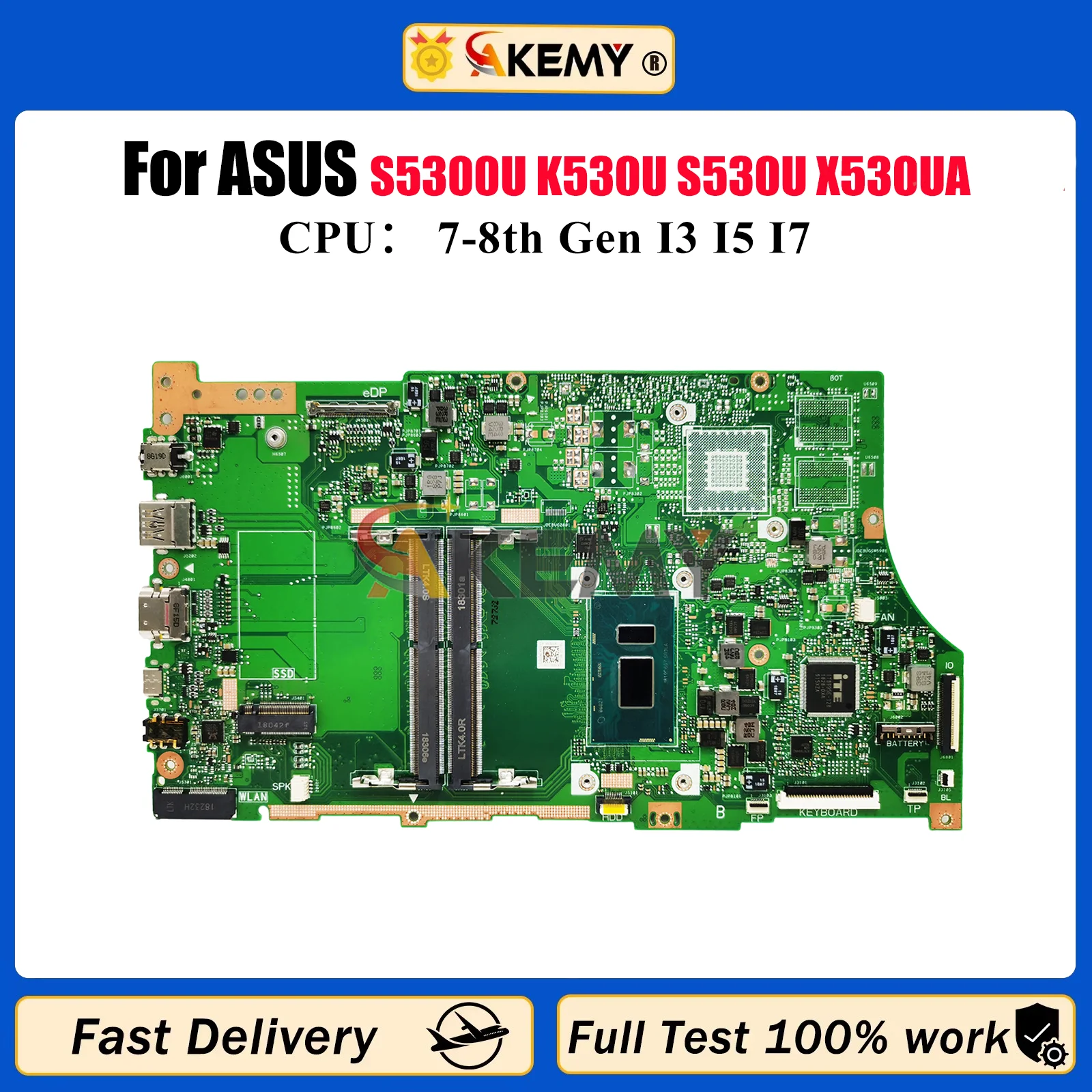 

X530UA Laptop Motherboard For ASUS VivoBook X530U S5300U K530U S530U X530UA X530UN Mainboard With I3 I5 I7 CPU 100% tests OK stk