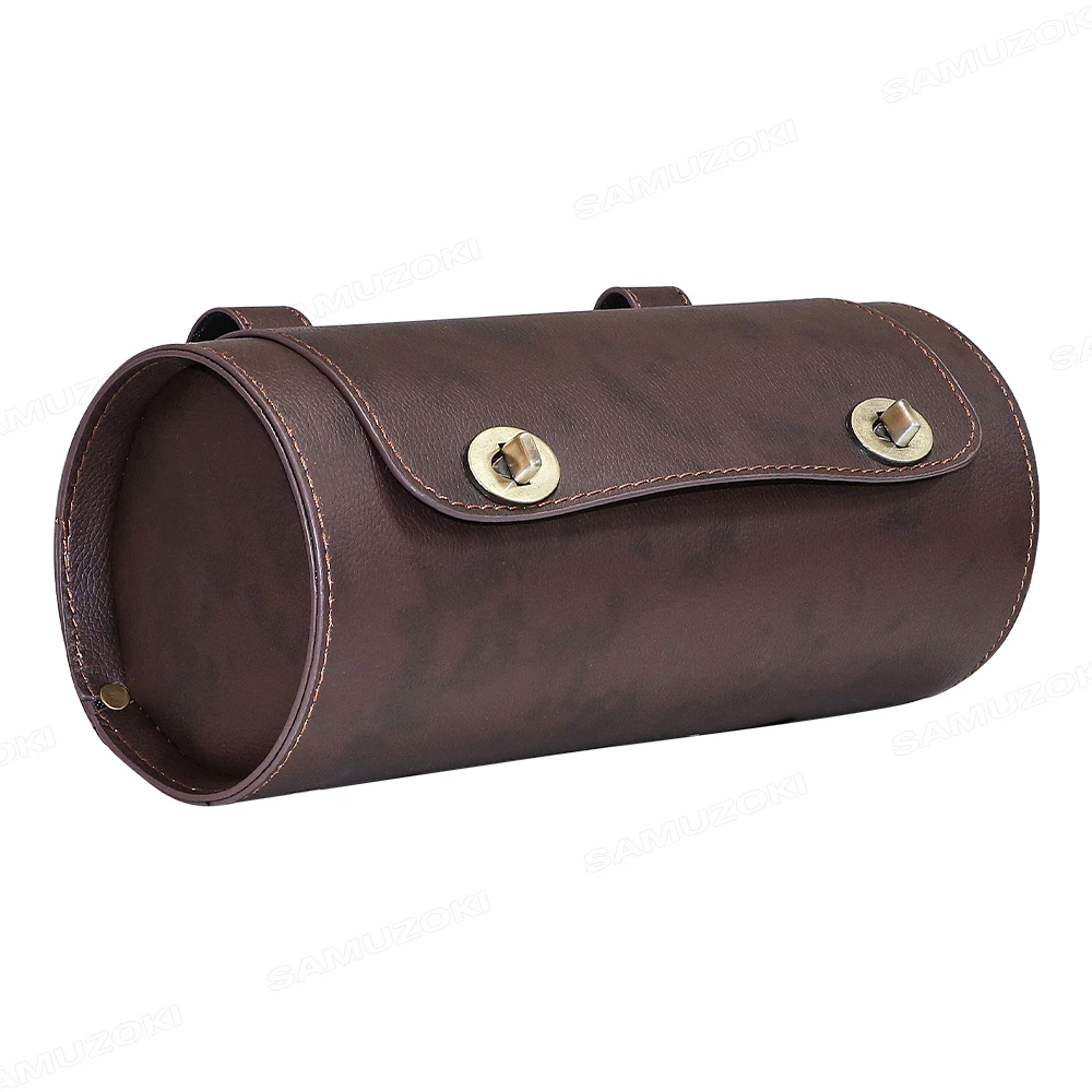 Universal Motorcycle Waterproof PU Leather Retro Cylinder Saddle Bag Front Rear Hanging Tool Storage Outdoor Travel