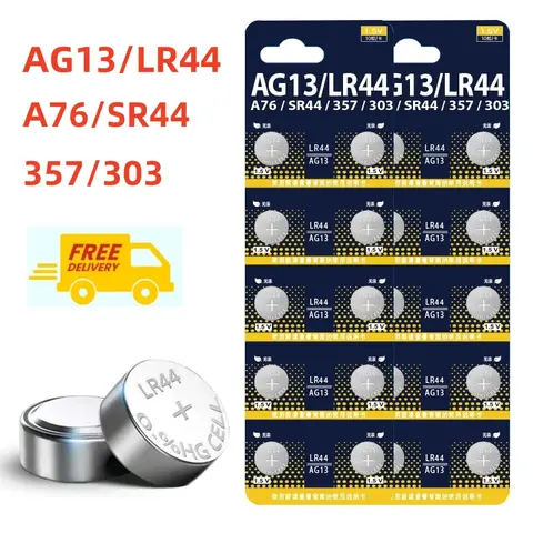 시계 장난감 리모콘용 단추 셀 배터리, 1.5V 357 SR44 LR1154 단추 코인 SR1154 SP76 배터리, LR44 AG13, 10-100 개