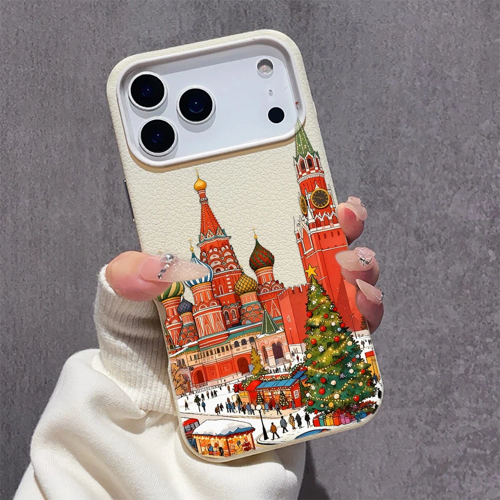 Funda para teléfono móvil con árbol de Navidad, calle de Moscú, para IPHONE 16, 15, 14, 13, 12, 11, 17 Pro Max, fundas de aire para Iphone 17
