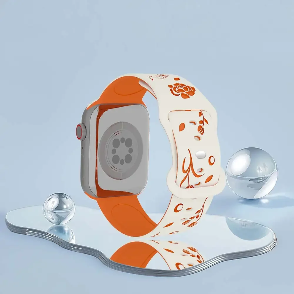 حزام سيليكون لساعة أبل ، نقش سوار مطبوع ، سوار ألترا لساعة iWatch 10 ، 9 ، 8 ، 7 ، 6 ، 5 ، SE ، 49 ، 46 ، 42 ، 40 44 ، 41 ، 45