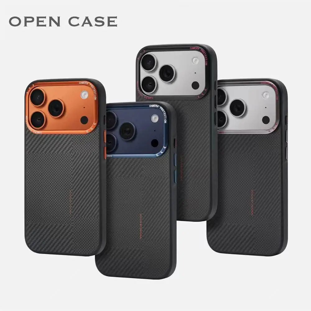 

Matte Carbon Fiber Texture Phone Case For iPhone 17 16 15 14 Pro Max 17Air MagSafe Wireless Charging Alloy Lens Shockproof Cover