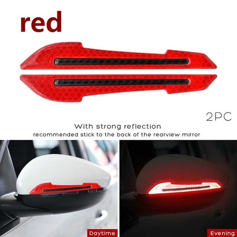 2Pcs Car Warning Reflective Stickers Rearview Mirror Reflective Stickers Door Anti-Collision Stickers Trunk Red