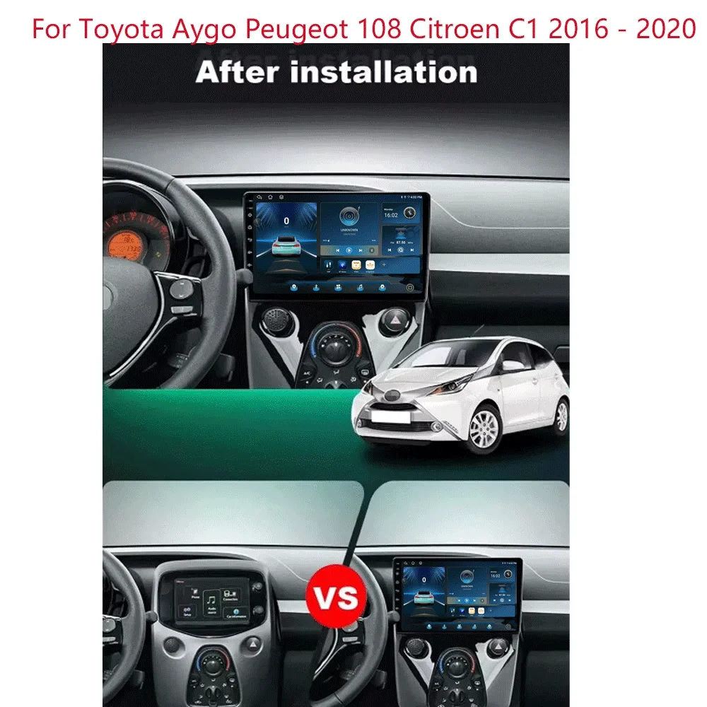 Android 16 Car Radio For Toyota Aygo Peugeot 108 Citroen C1 2016 - 2020 Auto Multimedia Player Stereo 4G WIFI Carplay 360 Camera