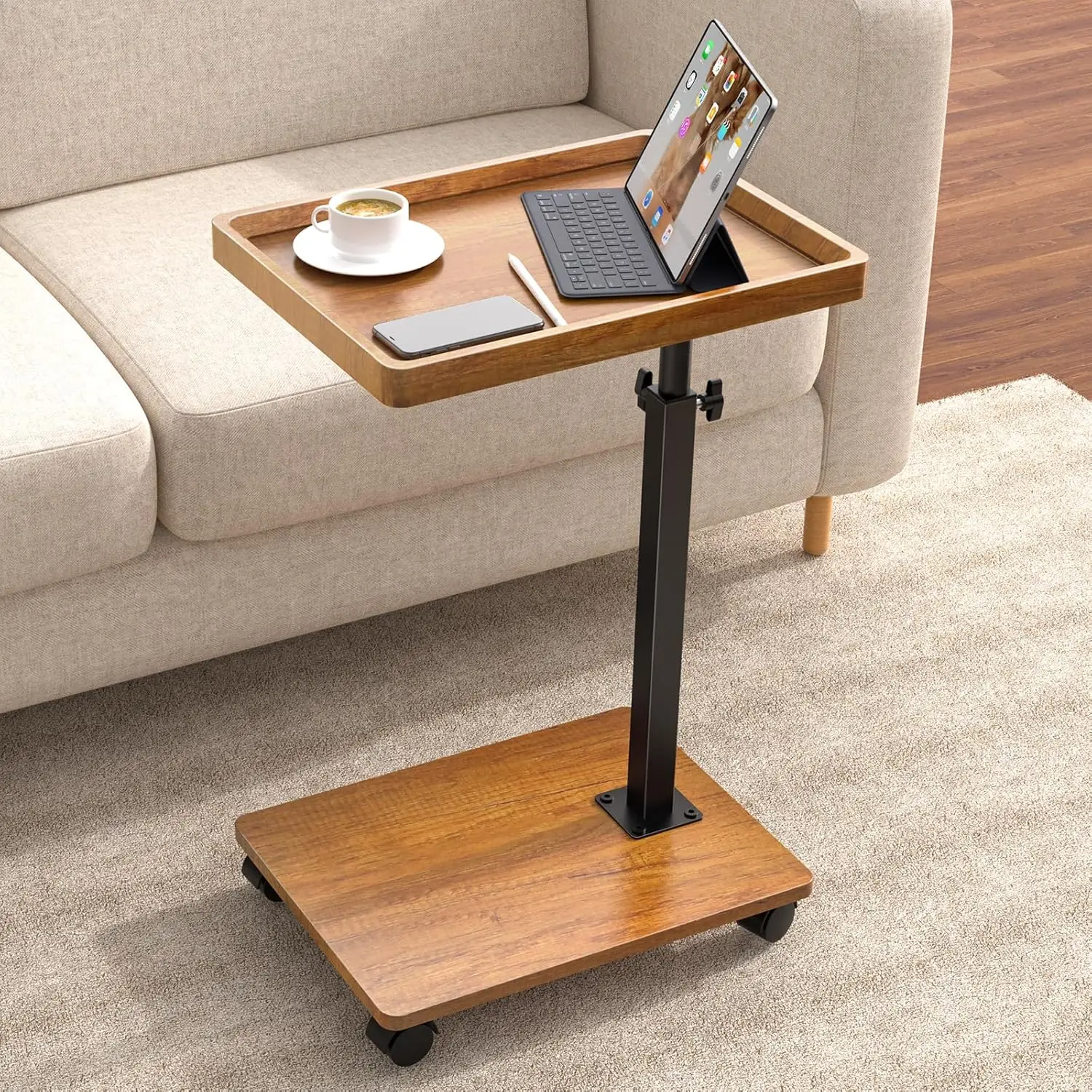 

C Table End Table Adjustable Height, 360°Swivel TV Tray Table for Small Spaces, Couch Tables That Slide Under, C Shaped Side