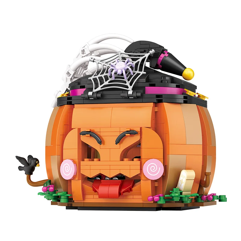 LOZ Halloween Pumpkin Car Building Block Toy - Micro Particle Haunted House Model Display