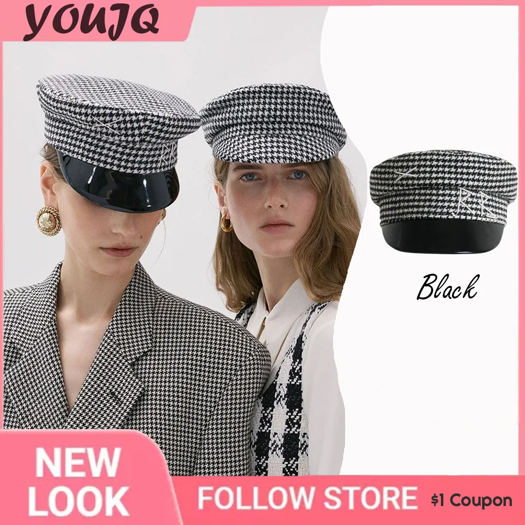 

New Winter Women Woolen Lattice Hats Newsboy Caps Flat Letter Militray Caps British Vintage Visor Cap Gorras Invierno Mujer