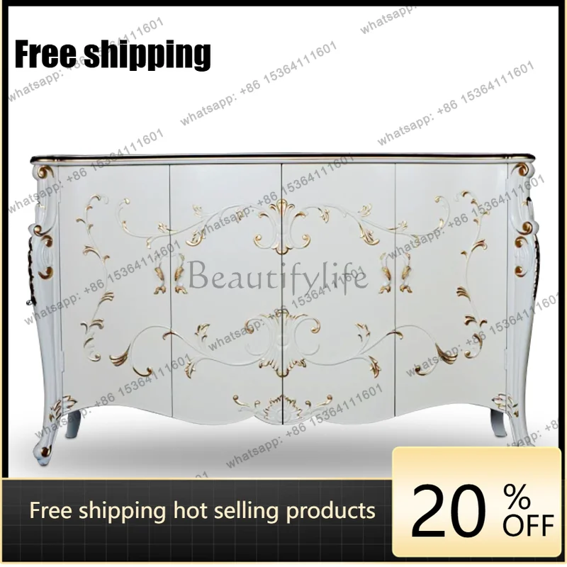 hot  European Neoclassical Customized Shoe Cabinet Carved Solid Wood Opposite Door Storage Entrance CabinetFactory Direct