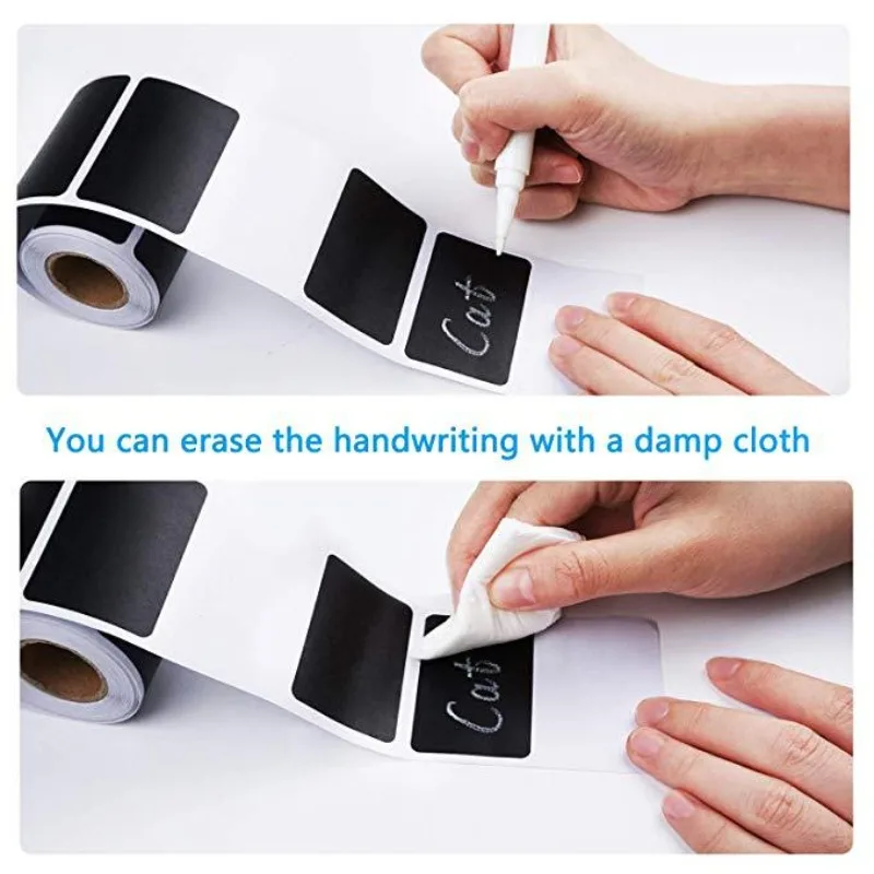 Black Waterproof Reusable Label Stickers with White Chalk for Mason Jars Craft Storage Glass Bottles Organization Supplies
