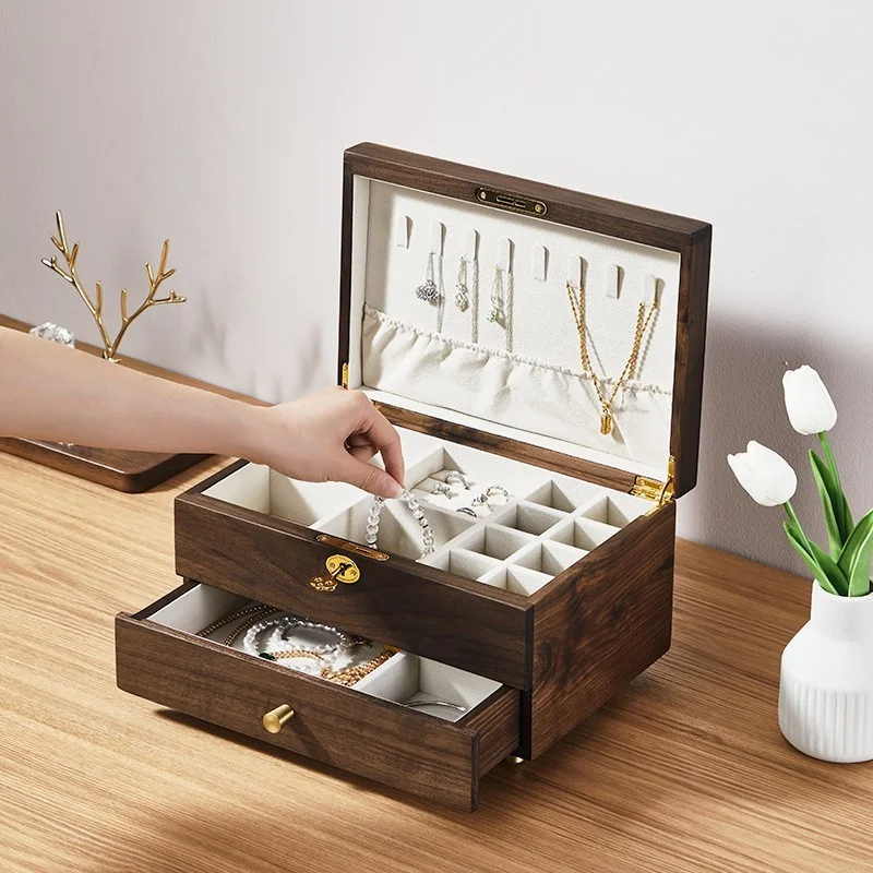 

Double Layer Large Wooden Jewelry Box Organizer Women Men Jewelry Display Drawer Case Earrings Ring Necklace Jewellery Storage