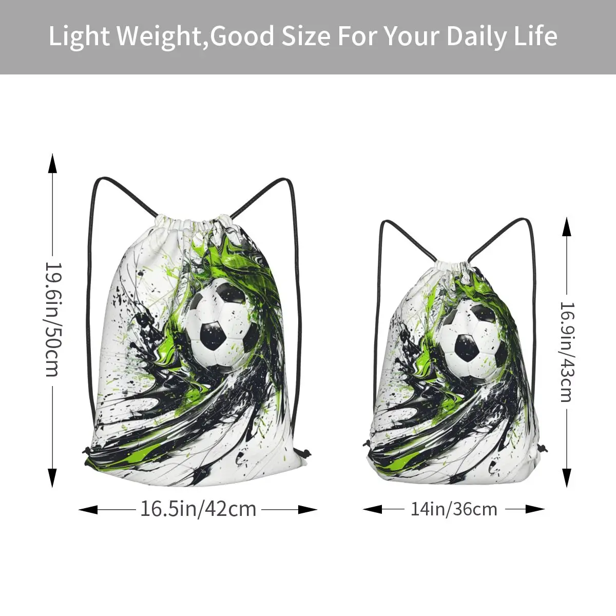 Abstract Colour Soccer Splash Ink Football Art Watercolor Backpacks Portable Drawstring Bags Sports Bag Book Bags for Travel