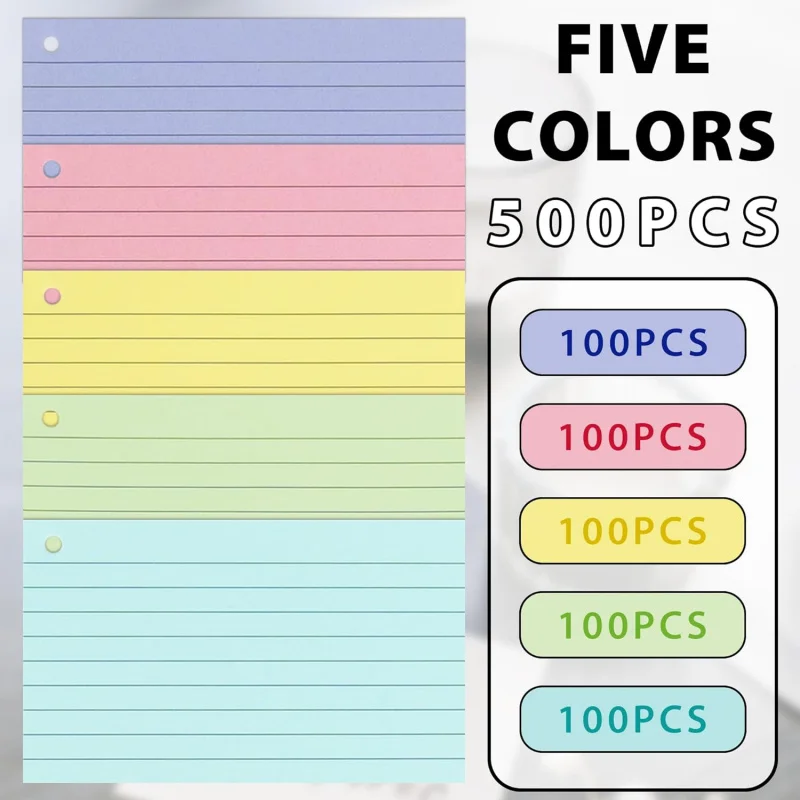 500 Pcs Color Index Cards 3x5-inch Ring Flash Cards Double-Sided Ruled Note Cards Grid-Ruled Study Cards Heavy-Duty Note Cards