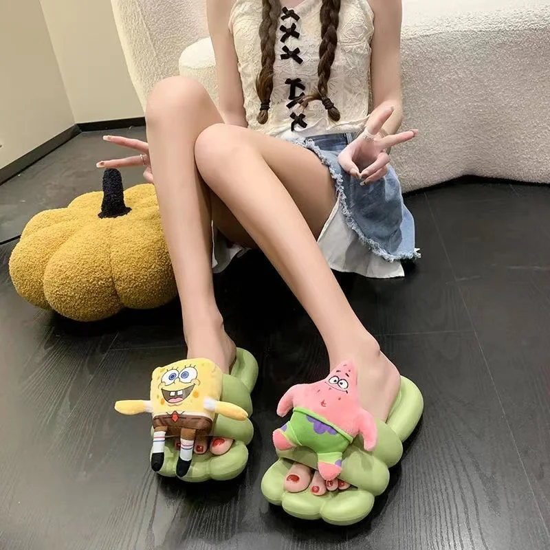 2024 New SpongeBob SquarePants Women's Summer plus size real picture Outwear Home pink white green yellow Slippers women sandals