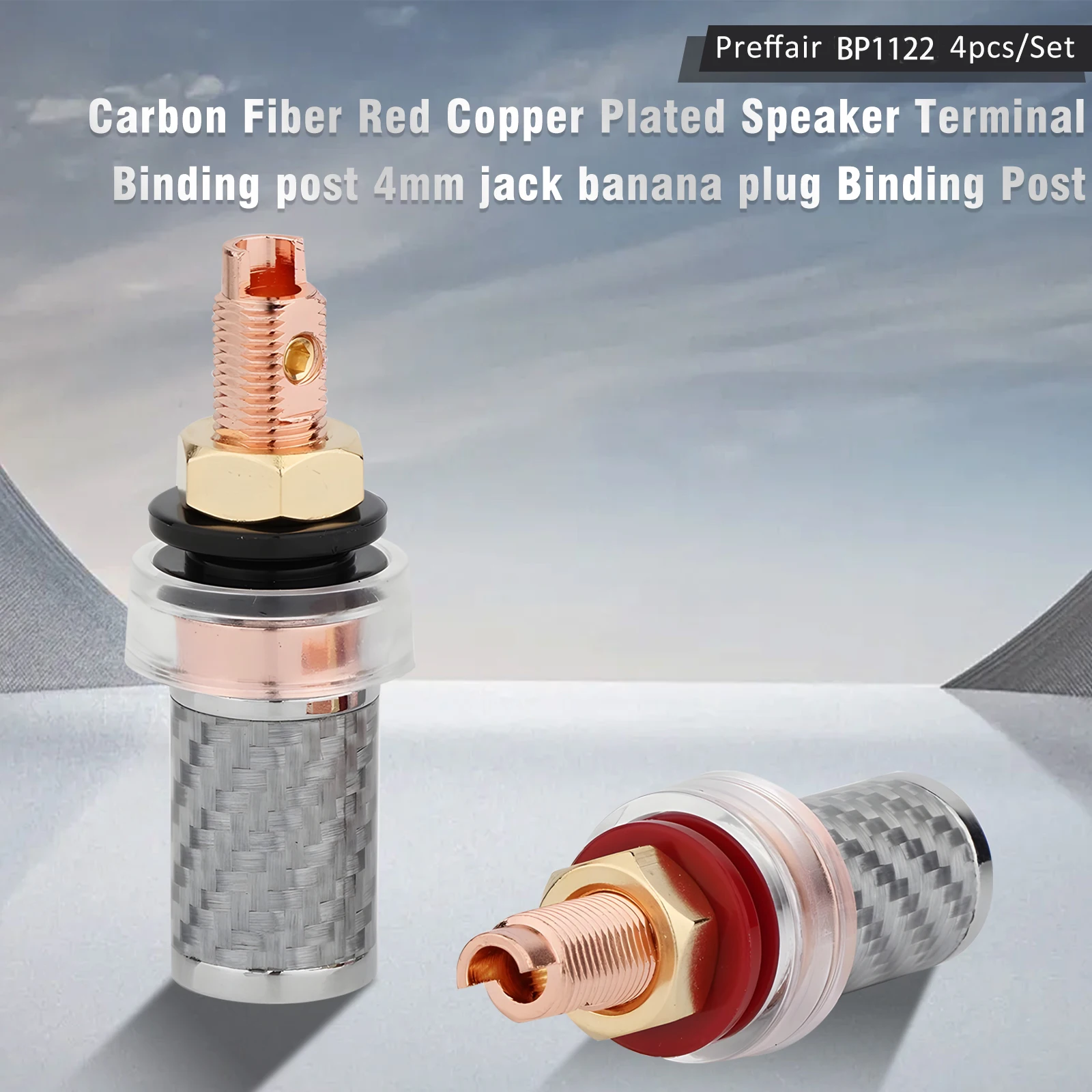 Preffair High Quality Red Copper Plated Speaker Terminal Binding post Carbon Fiber Shell 4mm banana plug Binding Post BP1122