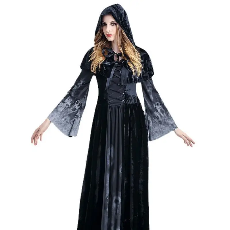 

Adult Women's Long Dress Halloween Terror Skeleton Witch Role-playing Bar DS Stage Gift Skirt Length Full