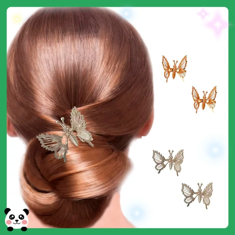 

European And American Hollow Spring Butterfly Hair Clip Gold And Silver Butterfly Clip antique Style Hanfu Hair Clip Edge Clip