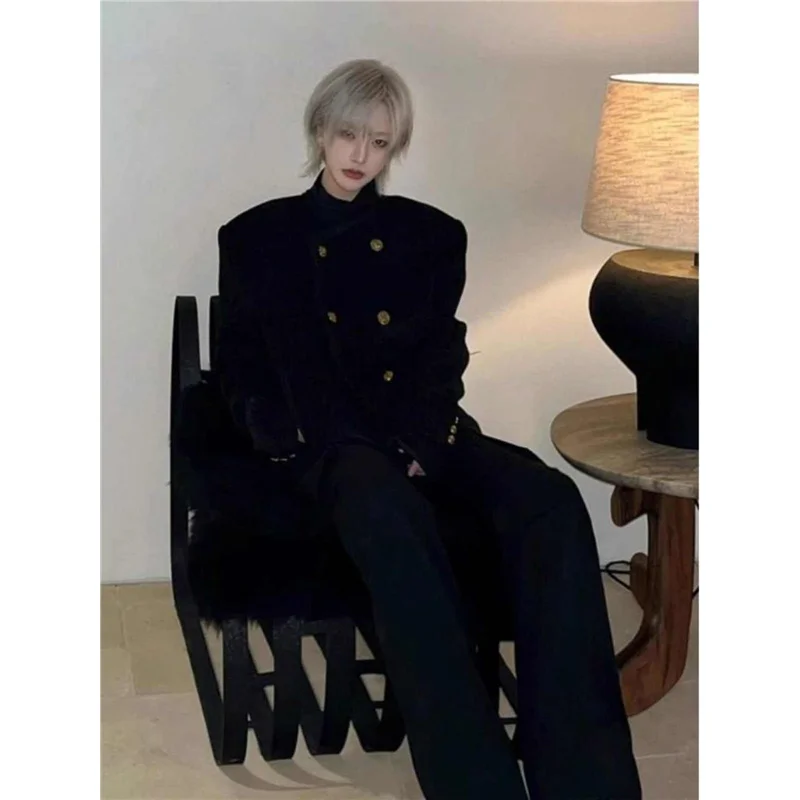 

Knitted Woolen Coat for Men Double Row Buttons Ele Model Spring Autumn High Faion Long Sle M Outerwear