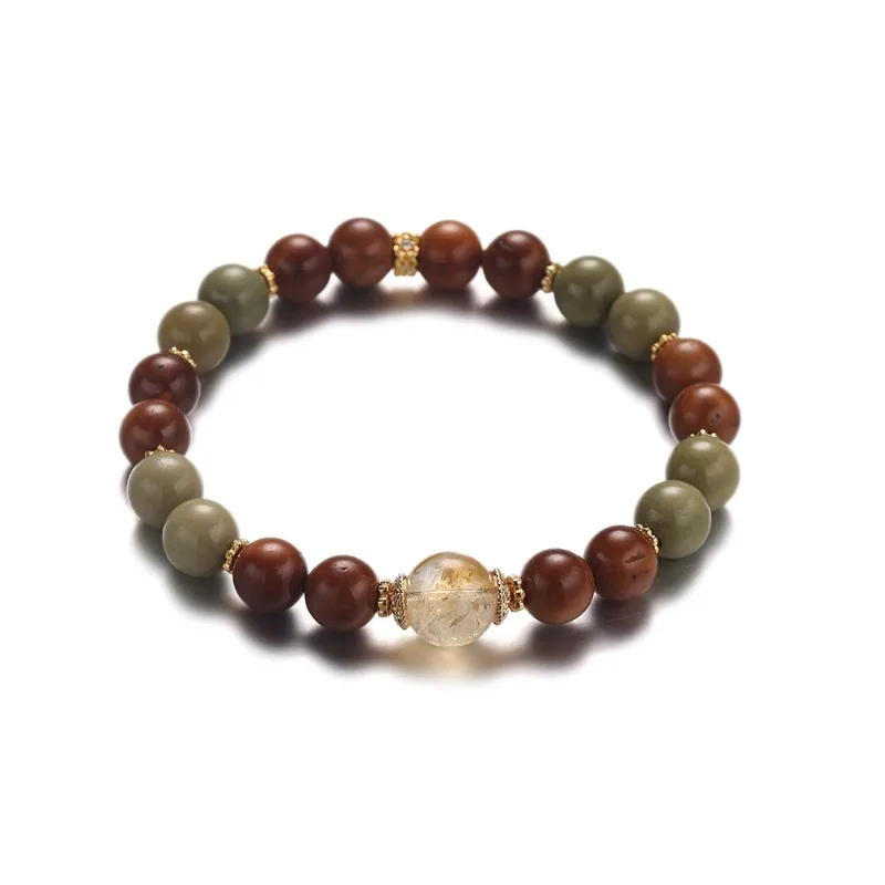 

Natural Cook Yellow Tower Crystal Lucky 8mm Alashan Agate Chinese Style Multi Gemstone Bracelet Unique Design Premium Gifts