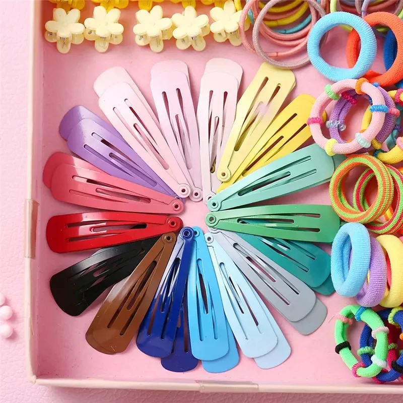 780pcs A Bag Of Multipurpose Children Lovely Colorful Flower Clip Bb Clip Bamboo Knots Disposable Hair Ring Leather Band Hair