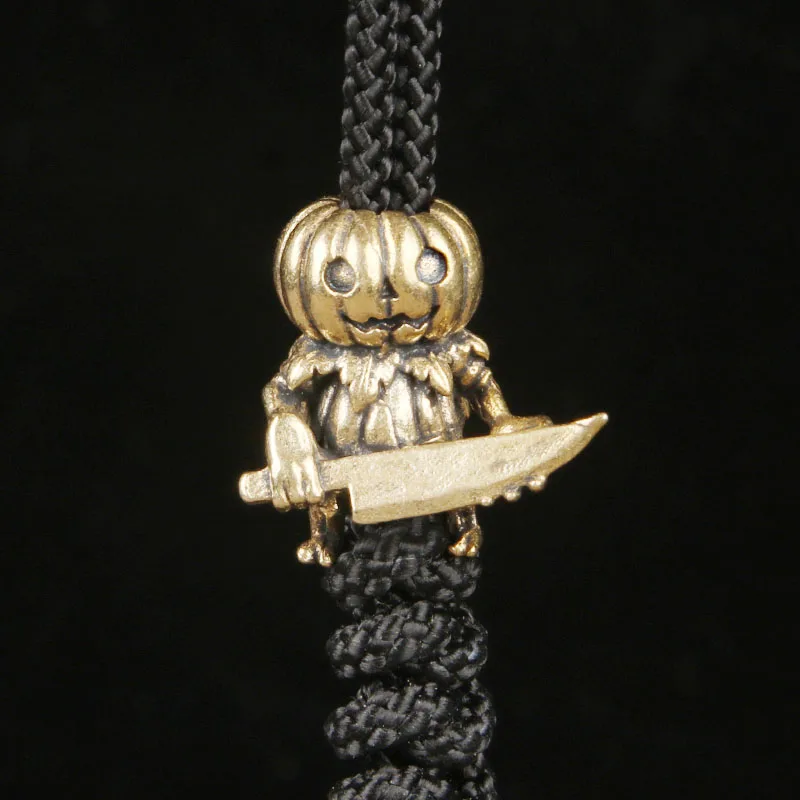 Global Best Seller Retro Brass Halloween Devil Pumpkin EDC Pendant Paracord Bead DIY Craft Decoration Key Chain Hanging Ornament