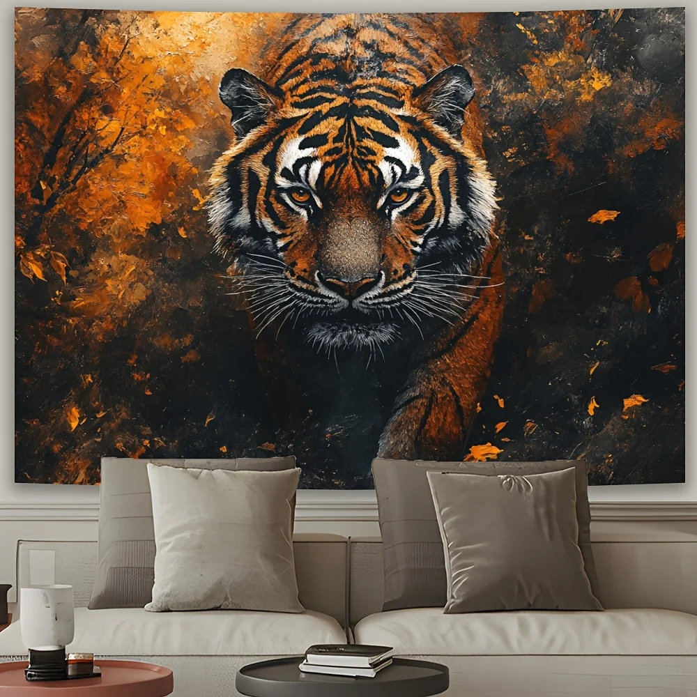 Majestic Tiger in Autumn Forest Tapestry - Perfect for Adding Bold and Dramatic Style to Any Room Decor, Ideal for Home Use