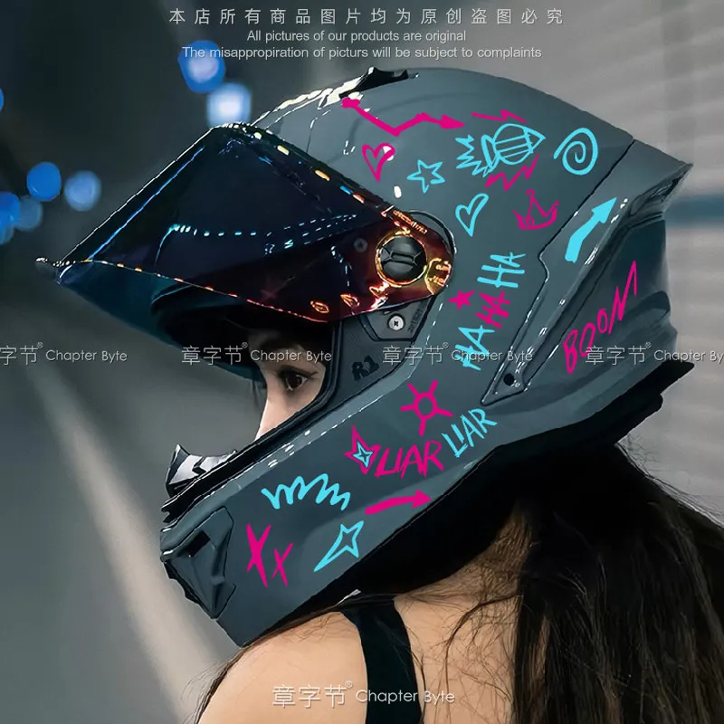 Hollow Reflective Jinx Zaun Graffiti Sticker, Night Hero Decals For Helmet Motorcycle Electric Scooter