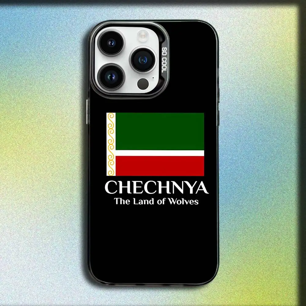 เคสโทรศัพท์ลายธงชาติเชชเชน สำหรับ iPhone 17,16,15,14,13,12,11,Pro,Max,Plus,E,SE4,Air,Mini สีดำ กล่อง IMD