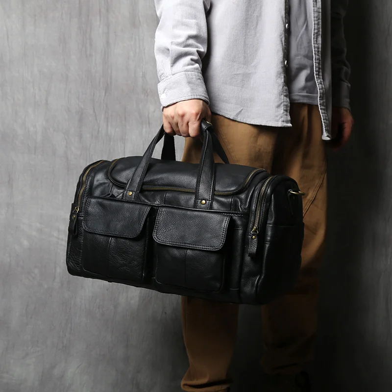 NZPJ Retro Herren Handgepäcktasche Leder Reisetasche Oberschicht Rindsleder Große Kapazität One Shoulder Messenger Bag Lässiger Laptop – Detail 16