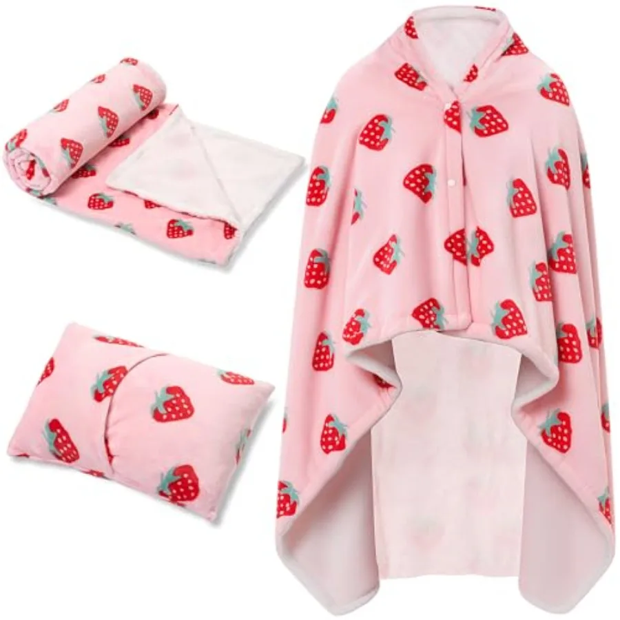 Pink Strawberry Fleece Wearable Blanket with Sleeves