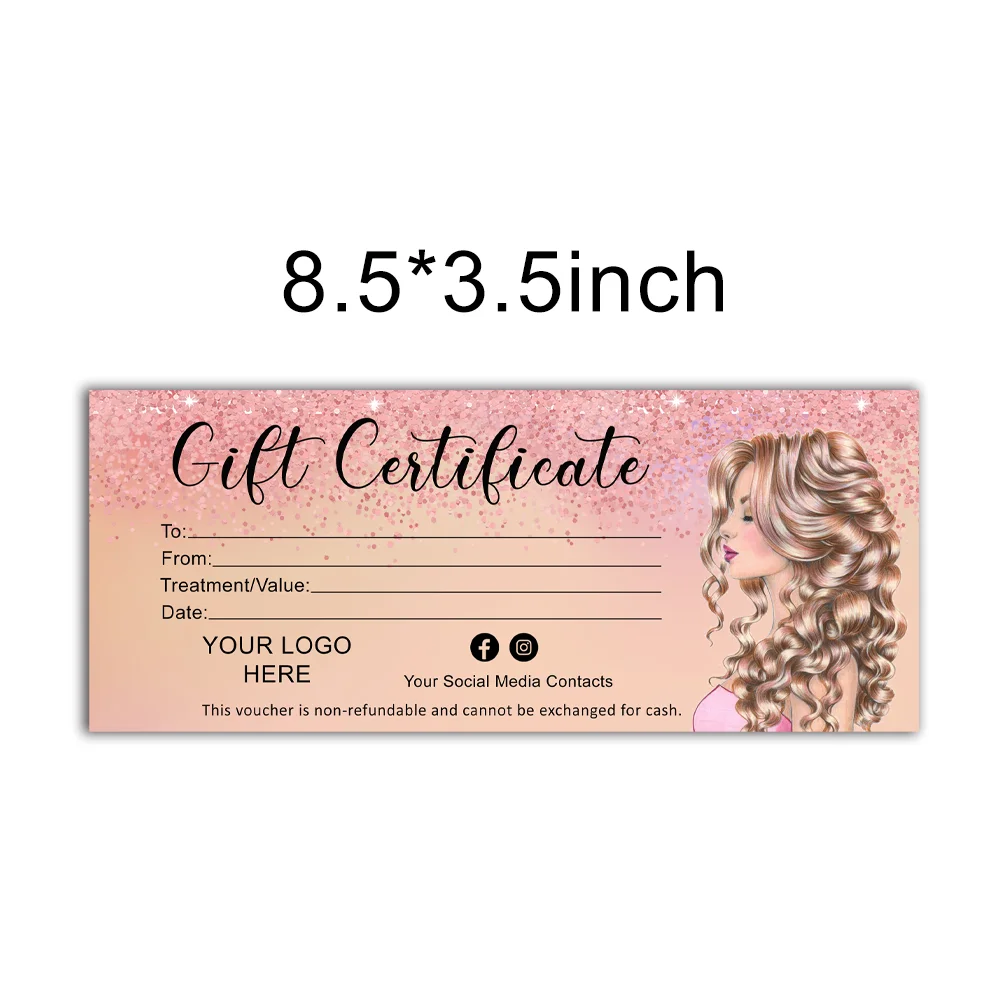 Personalized GLAM - Luxury Hair Salon Gift Certificate Cards,Hair Stylist Gift Voucher Card, Rose gold Bridal Hair Gift Card