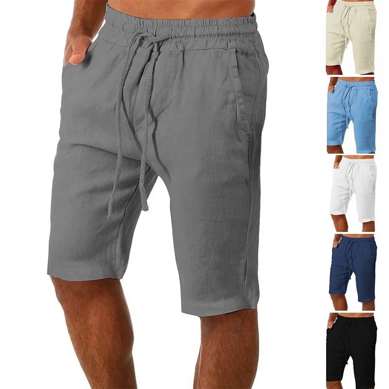 Oversized 5XL Men\'s Cotton Linen Shorts Pants Summer Soft Fit Breathable Solid Color Shorts Fitness Streetwear Mens Clothes